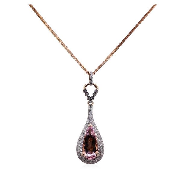 3.02 ctw Morganite and Diamond Pendant With Chain - 14KT Rose Gold