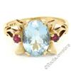 Image 4 : Retro 14kt Yellow Gold 2.18 ctw Aquamarine Solitaire and Synthetic Ruby Ring