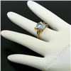 Image 9 : Retro 14kt Yellow Gold 2.18 ctw Aquamarine Solitaire and Synthetic Ruby Ring