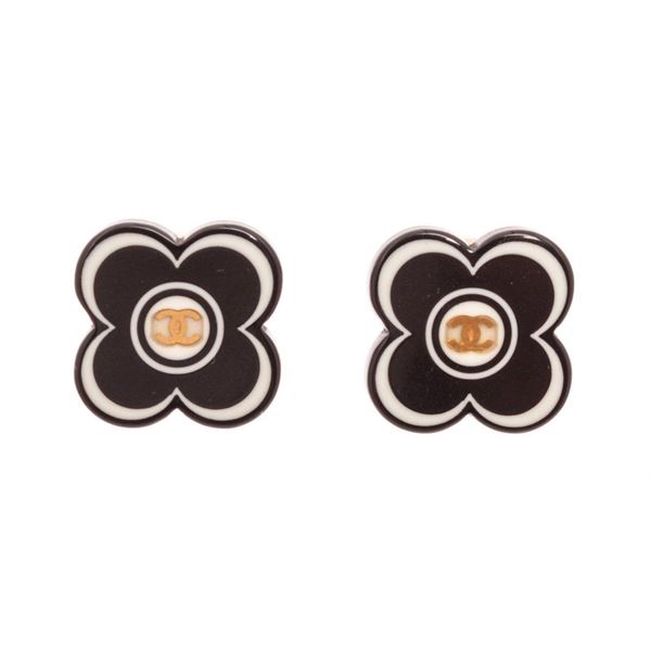 Chanel Black Camelia Earrings