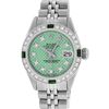 Image 2 : Rolex Ladies Stainless Steel Green Stamp Diamond & Emerald Datejust Wristwatch