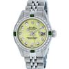 Image 2 : Rolex Ladies Stainless Steel Yellow Diamond & Emerald Oyster Perpetual Datejust