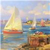 Image 2 : Ming Feng, "Boat Watchers" Original Oil Painting on Canvas, Hand Signed with Let