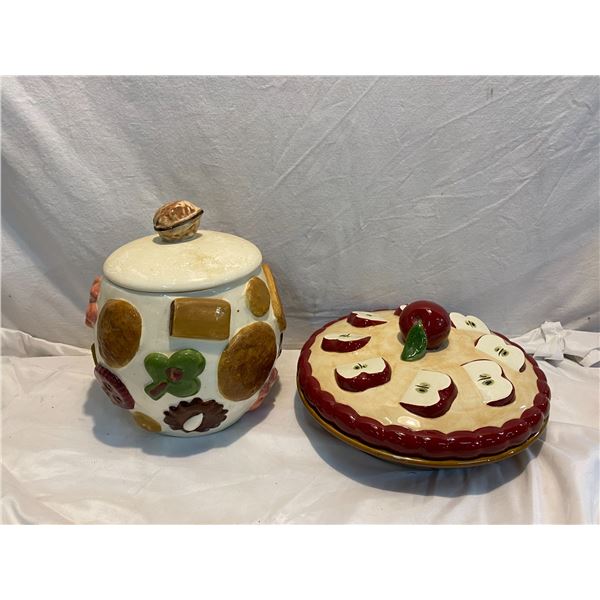 Lidded pie plate, and lidded container