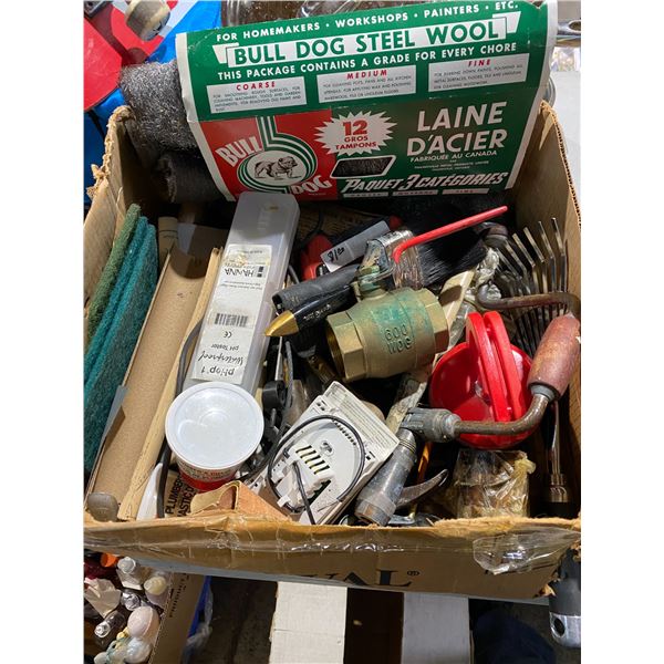 Box of Misc. tools, steel wool ect