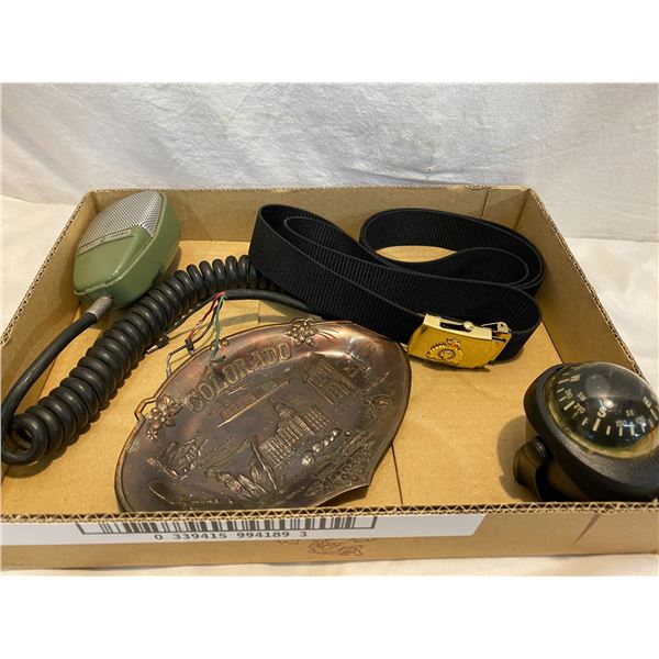 Lot RCMP belt, and other items