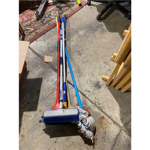 Lot of mops and brooms