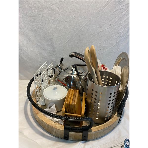 Lot kitchen utensils and kettle ect