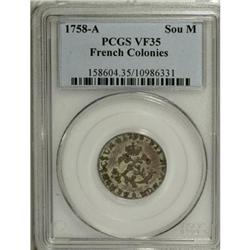 1758-A SOU M French Colonies Sou Marque VF35 PCGS. Bre