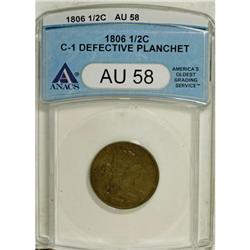 1806 1/2 Cent ANACS AU58 Defective Flan