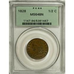 1828 1/2 C 13 Stars MS64 Brown PCGS.