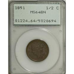 1851 1/2 C MS64 Brown PCGS.