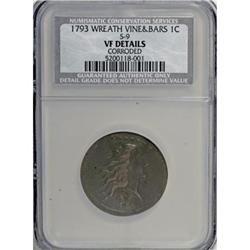 1793 Wreath Cent S-9 VF Details NCS