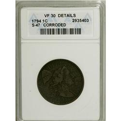 1794 1C Head of 1794 VF30 ANACS. VF30 Details.