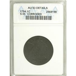 1794 1C Head of 1794--Corroded--ANACS. AU53