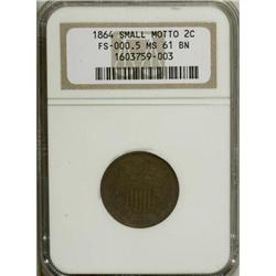 1864 2C Small Motto MS61 Brown NGC.