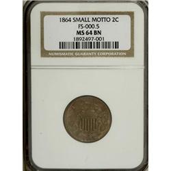 1864 2C Small Motto MS64 Brown NGC.