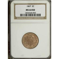 1867 2C MS64 Red NGC.
