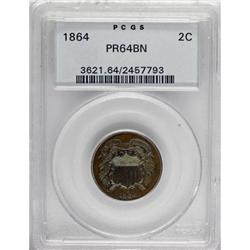 1864 2C Large Motto PR64 Brown PCGS.