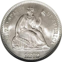 1872-S H10C Mintmark Above Bow MS67 NGC.