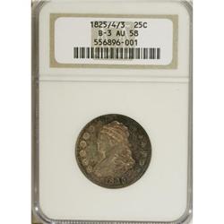 1825/4/3 25C AU58 NGC.