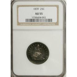 1839 25C No Drapery AU55 NGC.