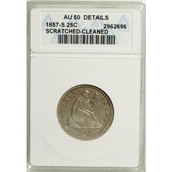 1857-S 25C --Scratched, Cleaned--ANACS. AU50