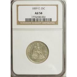 1859-O 25C AU58 NGC.