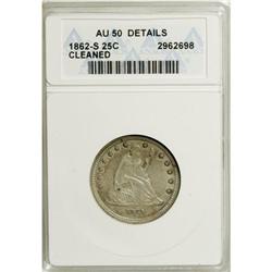 1862-S 25C --Cleaned--ANACS. AU50 Details.