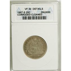 1867-S 25C ANACS VF30 Details