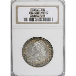 1813 50C 50C Over UNI AU50 NGC.