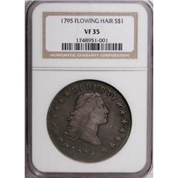 1795 $1 Flowing Hair, Three Leaves VF35 NGC.