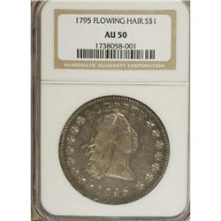 1795 $1 Flowing Hair, Three Leaves AU50 NGC.