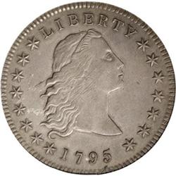 1795 $1 Flowing Hair, Three Leaves AU53 NGC.