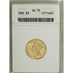 1854 $3 AU55 ANACS.