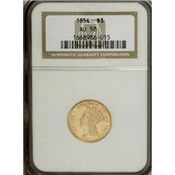 1854 $3 AU58 NGC.