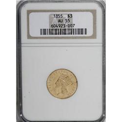 1855 $3 AU55 NGC.