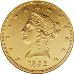 1842-O $10 AU55 NGC.