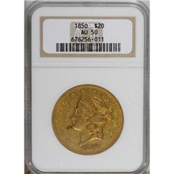 1850 $20 AU50 NGC.