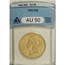 1852 $20 AU50 ANACS.