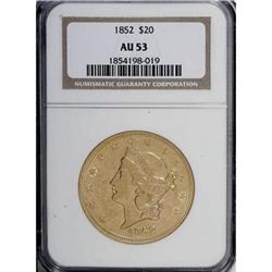 1852 $20 AU53 NGC.