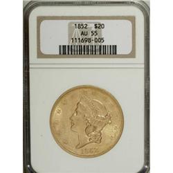 1852 $20 AU55 NGC.