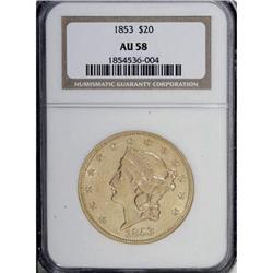 1853 $20 AU58 NGC.