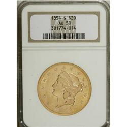 1854-S $20 AU50 NGC.