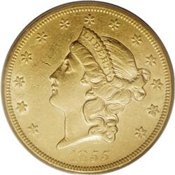 1855 $20 AU55 PCGS.