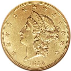 1855 $20 AU55 NGC.