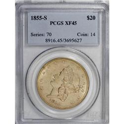 1855-S $20 XF45 PCGS.