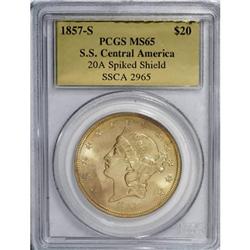 1857-S $20 MS65 PCGS.