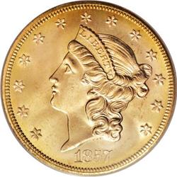 1857-S $20 Bold S MS65 PCGS.