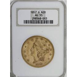 1857-S $20 AU55 NGC.